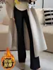 Calças pantalona de cintura alta, forradas com fleece e espessadas para mulheres, nova coleção outono/inverno 2026, corte slim, que valoriza a silhueta, com fenda, calças pantalona casuais de cintura alta