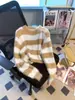 Suéter de Punto de Terciopelo de Visón con Rayas Blancas y Negras para Mujer en Otoño e Invierno Suelto de Manga Larga Suave y Tierno Top Pequeño