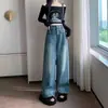Jeans de Mezclilla Retro Americano para Mujer Delgados Primavera Verano 2026 Nuevos Sueltos Adelgazantes de Cintura Alta Pierna Recta Pierna Ancha Pantalones Largos hasta el Suelo