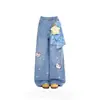 Jeans Retro Americanos Lindos con Bordado de Gato y Estrella para Mujer Verano 2026 Nuevo Estilo Sueltos Rectos de Pierna Ancha