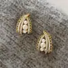Pendientes de Perla con Incrustaciones de Diamante Estilo Coreano Elegante Galvanizados para Mujer Pendientes de Circonita Retro Estilo Francés Pendientes de Lujo Ligero Exagerados de Nicho