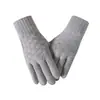 Guantes de cuadros de color sólido transfronterizos para hombres y mujeres, cálidos de invierno, forrados de felpa, tejido grueso tipo lana, pantalla táctil, guantes de alta gama