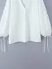 Comércio Exterior Transfronteiriço Roupas Femininas Outono e Inverno 2025 Moda Feminina Doce Estilo Europeu e Americano Gola de Renda Camisa Branca de Botão Único
