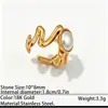 Anillo abierto de acero de titanio retro a la moda con turquesa sintética y piedra natural, sensación de lujo ligero y alta gama, anillo de acero inoxidable que no se decolora