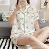 Pijama Feminino de Verão Tecido Nuvem de Algodão Amassado Estilo Princesa Fofo Manga Curta Verão Fino Roupa de Casa conjunto