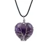 Colgante Árbol de la Vida de Cristal Natural, Collar de Amatista Rosa Envuelto en Alambre con Forma de Gota, Joyería, Collares de Moda para Hombres y Mujeres