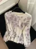 26 Nuevo Otoño Estilo Coreano Estampado Degradado Violeta Suéter de Punto Suave de Felpa de Seda Cachemira para Mujer