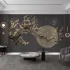 Mural de Flor y Luna Llena Estilo Chino Moderno para Sala de Estar, Pared de Fondo de TV, Tela de Papel Tapiz de Lujo Ligero 3D, Relieve Tridimensional 8D, Flor de Ciruelo
