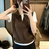 Chaleco de punto de alta gama estilo retro old money, top sin mangas tipo polo para mujer, otoño invierno, cuello solapa, top de suéter chic