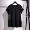 Top Deformável Linha Superior Solto Emagrecedor Top Casual Coreano Gola Redonda Camiseta Feminina Verão 2024 Novo tamanho plus size Roupa Feminina