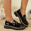 Mocasines gruesos con borlas para mujer de talla grande transfronterizos, nuevos de verano 2026 estilo británico sin cordones de tacón bajo de cuero