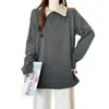 Moda Feminina Plus Size Primavera 2026 Estilo Chanel Retrô Padrão Espinha de Peixe Camisa Top Emagrecedor