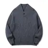 Suéter retro de rayas verticales estilo japonés Rumeng de moda para hombre, otoño, peso pesado, cuello Henley, holgado, ropa de trabajo, tejido casual