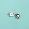 Accesorios Macizos de Plata de Ley S925 Colgante Pequeño de Flor y Hoja Colgante de Tira Estampada Accesorios para Colgante de Pulsera y Collar de Cristal