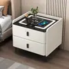 Pequeño Ultraestrecho Extremadamente Minimalista Moderno Lujo Ligero Encimera de Roca Madera Maciza Carga Inalámbrica Mesita de Noche para Dormitorio