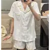 Pijama de Tres Piezas con Encaje para Mujer, Algodón Nube, Pantalones Cortos de Manga Corta de Verano, Shorts, Cárdigan de Color Sólido, Ropa de Casa Estilo Coreano para Estudiantes