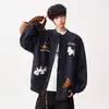 Jaqueta Moletom Cardigan Flocado Estilo Americano para Homens, Marca da Moda, Novo Design Solto de Outono Versátil Casual