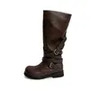 Fivela de Cinto Doce Cool Picante para Menina Botas de Cavaleiro Empilhadas Outono/Inverno 2026 Botas Altas Femininas de Couro Genuíno com Puxador Salto Médio Robusto Bico Arredondado