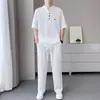 Conjunto Casual de Verano Lujo Ligero de Dos Piezas Delgado Moda Cuello en V Manga Corta Seda de Hielo Sensación Fresca Conjunto Elástico Conjunto Deportivo Hombre