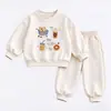 Conjunto Estilo Ins para Meninas Primavera e Outono Novo Fofo Desenho Animado Moletom + Calça Jogger Estilo Coreano Solto Roupa Infantil Conjunto de Duas Peças