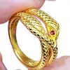 Anillo Vintage Estilo Francés Serpiente Enroscada Rubí Antiguo Chino Anillo de Dedo Apilado Distintivo de Lujo Estilo Chino