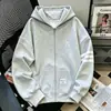 Stock de fábrica: Sudadera con capucha gris bordada con letra, unisex, moderna, fina, de corte holgado y estilo casual