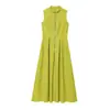 Vestido Midi Elegante de Primavera 2025 Nuevo Transfronterizo Europeo y Americano para Mujer, Cuello Redondo Francés, Sin Mangas, Cintura, para Viajar
