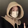 Pasamontañas Estilo Coreano para Mujer Sombrero Cálido de Otoño e Invierno Bufanda para el Cuello Protector de Cuello Protección para los Oídos Integrada Gorro de Lana Tejido