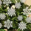 Decorações de Natal Amazon Novas Transfronteiriças Floco de Neve com Glitter Floco de Neve de Plástico Branco Decoração de Árvore de Natal Floco de Neve