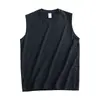 Simples Estilo de Hong Kong! Tecido de Algodão Lavado Primavera e Verão Masculino Esportivo Absorvente de Suor Respirável Cor Sólida Sem Mangas Moletom Colete Tendência