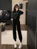 Pantalones casuales de moda con tobillos atados para mujer, traje de otoño, nuevo jersey con cremallera y letras, conjunto de dos piezas de top holgado de manga larga para mujer
