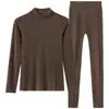 Conjunto de Roupa Íntima Térmica Feminina de Lã de Coelho com Gola Meia-Alta, Espessada, Antibacteriana, Acrílico, Aquecimento, Camada Base Sem Costura, Roupas de Outono e Calças para Mulheres