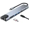 Extensor 8 en 1 Tipo-C a HDMI tarjeta de red convertidor tipo-C hub USB multifuncional estación de acoplamiento