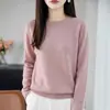 Camisa básica feminina emagrecedora, novo estilo primavera 2026, suéter fino de cor sólida macia com gola redonda, malha feminina de manga longa