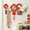 Estantería de Panel Perforado Feng Shui, Pared Decorativa para Entrada, Ganchos sin Taladro, Aspecto de Alta Gama, Perchero del Dios de la Riqueza