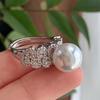 Anillo Guofeng Vintage de alta calidad con Perla Negra de Tahití Blanca Artificial Australiana