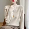 Suéter de Lana Pura con Borde Enrollado y Cuello Medio Alto para Otoño e Invierno para Mujer, Jersey Versátil de Manga Larga, Camiseta de Punto Básica, Suéter Casual Sencillo