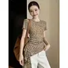Diseño Moderno y Elegante, Camiseta de Manga Corta con Cuello Redondo de Lunares para Mujer, Dobladillo Irregular, Top Ceñido a la Cintura que Muestra tu Elegancia