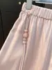 Pantalones Rectos de Satén de Seda Fluidos de Verano para Mujer 2026 Nuevo Elástico de Cintura Alta Adelgazantes Nuevo Estilo Pantalones para Mamá de Mediana Edad