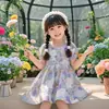 Vestido Floral de Verano para Niñas, Vestido de Moda para Niños Estilo Celebridad de Internet con Mangas Abullonadas, Elegante Vestido Floral de Dibujos Animados para Niñas