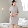 Vestido de verano sencillo, fino, de cuello redondo, de manga corta, largo medio, de seda helada, holgado, de hada, para casa, adelgazante, de talla grande