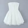 Vestido Princesa Retro Francês com Renda em Patchwork e Cadarço na Cintura Feminino Puro Lustre Sexy Tomara-que-caia Saia de Férias