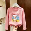 Nueva Camiseta de Manga Larga de Algodón Puro Estilo Dibujos Animados para Niñas Primavera y Otoño Ropa Infantil Linda Holgada Versátil Informal Camiseta Básica