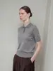 "Rocío Blanco" Lana Ultra Fina Cuello Polo Manga Corta Elegante para Viajar Top Delgado Cuello Solapa Camiseta Tejida