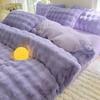 Conjunto de Quatro Peças de Pelúcia de Coelho Sintético Novo de Inverno Alta Gramatura Veludo Dupla Face Espessado Quente Roupa de Cama Lençóis Roupa de Cama Conjunto de Três Peças para Dormitório