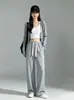 Toma real de principios de otoño: Pantalones de punto suaves y cómodos para primavera y otoño, relajados, de rayas finas, pierna ancha, pantalones rectos holgados e informales para mujer