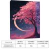 El más vendido de Temu Arte de Pared para Dormitorio Cielo Nocturno Luna Creciente Lienzo Pintado con Spray Púrpura Degradado Póster Árbol con Flores Rosas Pintura Decorativa para Estudio