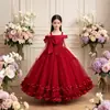Vestido formal para niña diseño transfronterizo de hombros descubiertos falda de gasa hasta el tobillo vestido de florista para boda vestido de princesa disfraz para actuación de piano infantil