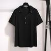 Polo de cuello en V para hermana gordita Holgado Adelgazante Estilo coreano Top de largo medio Camiseta de manga corta de moda para mujer Verano 2024 Nuevo