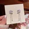 Brincos populares de flor com franjas longas e zircônia estilo coreano para mulheres, brincos de nicho de luxo leve de alta qualidade com um charme doce e elegante